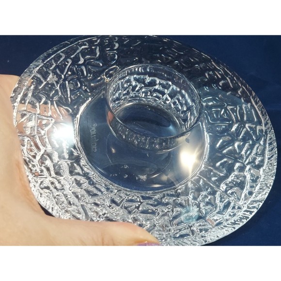 Orrefors Sweden Steel Discus Votive Candle Holder Lars Hellsten 5" Clear Crystal - Picture 4 of 5